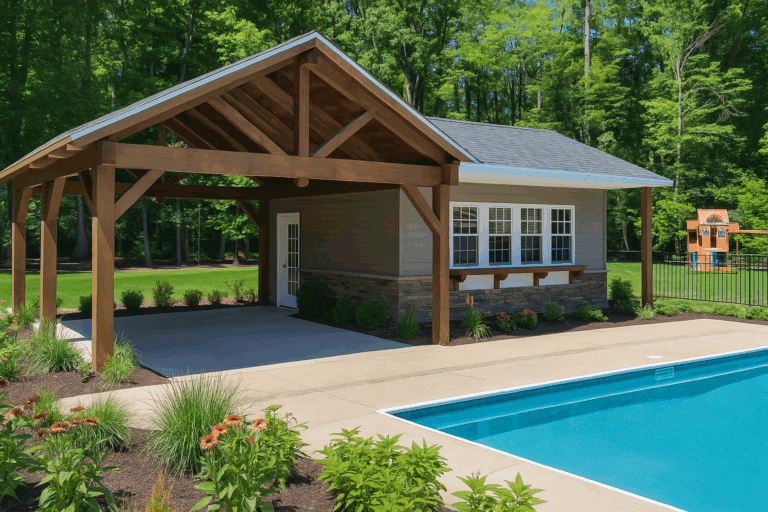 pool house with pavilion